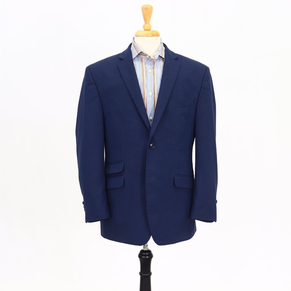 Perry Ellis 44R Blue Solid 2-Button Sport Coat Blazer Jacket P139